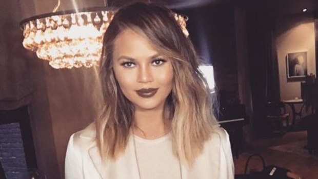 Model and new mum Chrissy Teigen with her new "in-between" hair style.