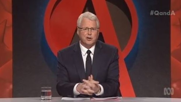 Q&A host Tony Jones delivered the news of Prime Minister Tony Abbott falling to Malcolm Turnbull in a Liberal Party leadership spill with aplomb.