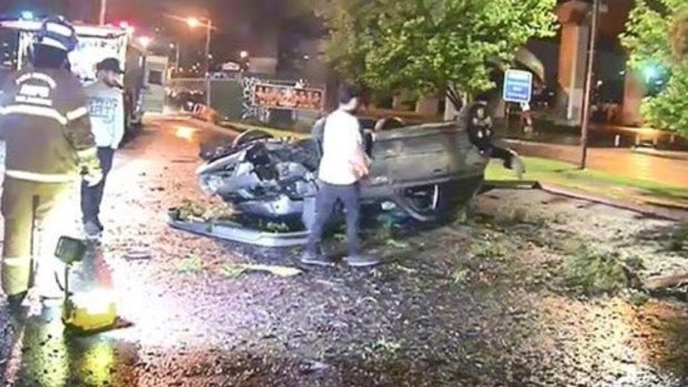 Video footage shows dramatic moment car flips and smashes into trees in West Melbourne