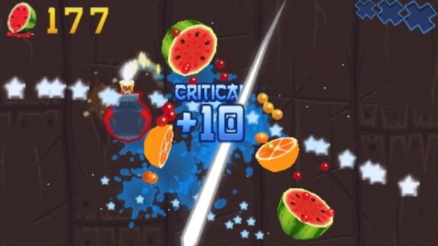 A screen shot from Halfbrick video game Fruit Ninja.