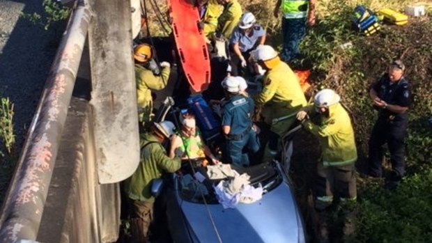 Police and paramedics were called to Brisbane Valley Highway at Wanora after reports a car had driven off a bridge