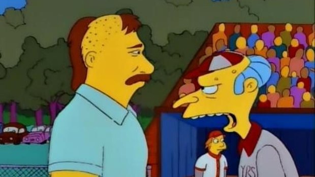 Off the team: Don Mattingly is berated by Mr Burns over his 'sideburns'. 