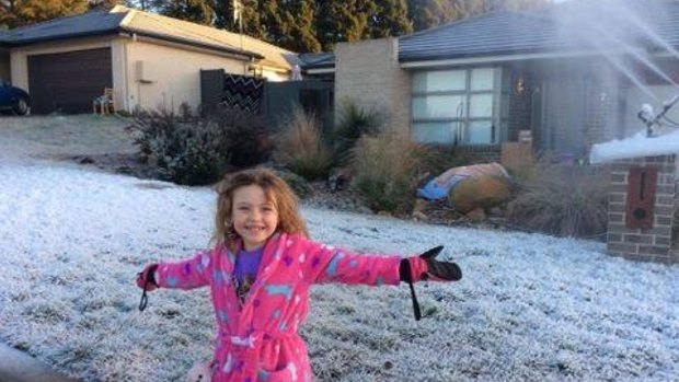 Greg Appleton's daughter, Millie, 6, on the Sunday morning the snow was made.