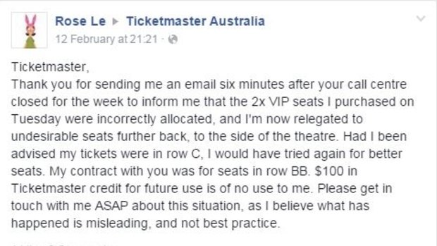 Complaints on the Ticketmaster Facebook page