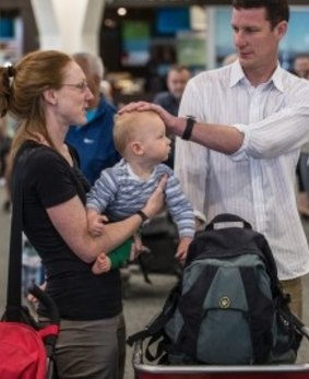 Duncan Kemsley, Heather Smith and their son, Jeremy Kemsley, at Christchurch Airport on Friday.