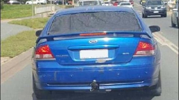 The blue Ford Falcon, had number plates that did not match the vehicle type and a missing rear windscreen.