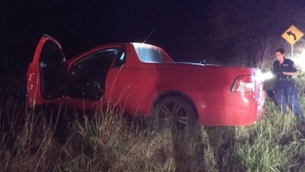 The ute crashed into a dirt embankment near Goulburn.