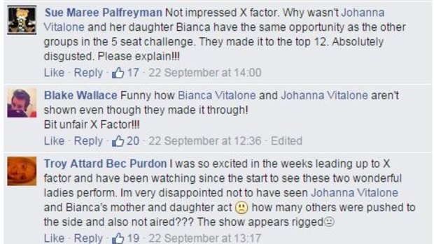 Some of the dozens of angry posts on <i>The X Factor</i>'s Facebook page.