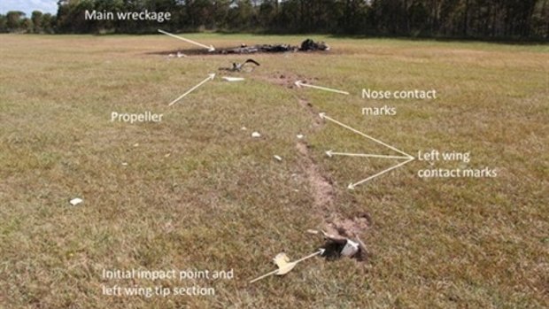 The ATSB diagram of the crash site at Caboolture Airfield. 