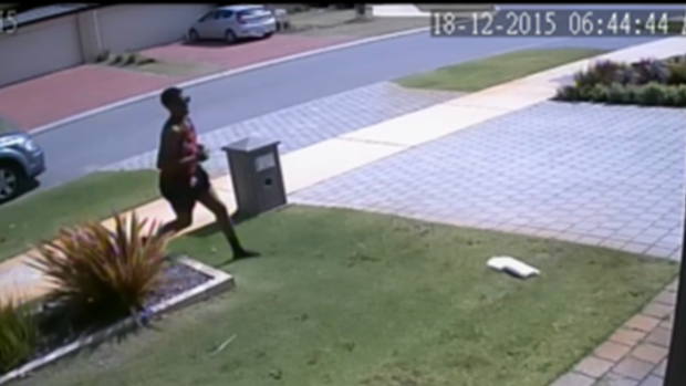 CCTV images appear to show the man pulling up outside a home to snatch a parcel from the porch 