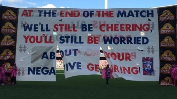 The Western Bulldogs banner for Sunday's match against Melbourne.