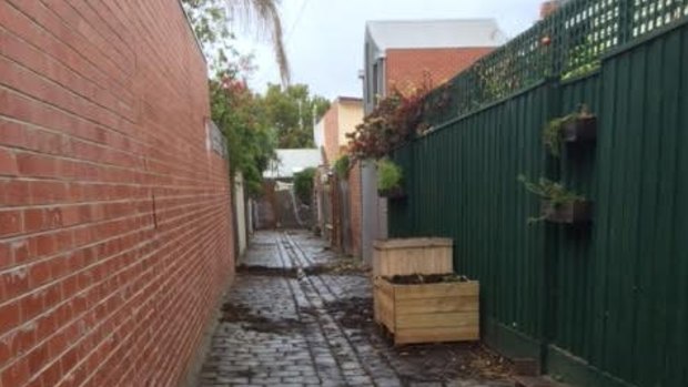 The North Carlton lane after the guerilla garden was removed by Yarra Council.