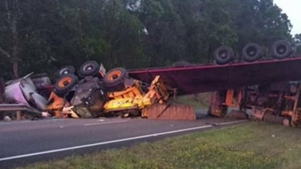 Northbound lanes along the Bruce Highway are blocked after a truck rollover.