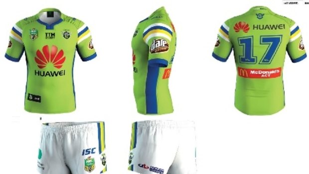 The Canberra Raiders sponsors on jersey and shorts