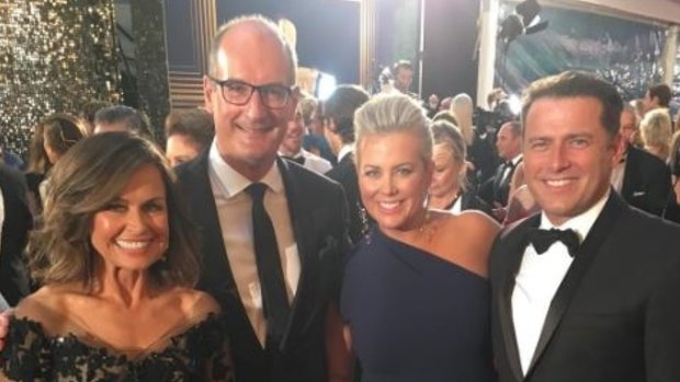The hosts of rival breakfast programs <i>Sunrise</i> and <i>Today</i> pose for a photo at the Logies.