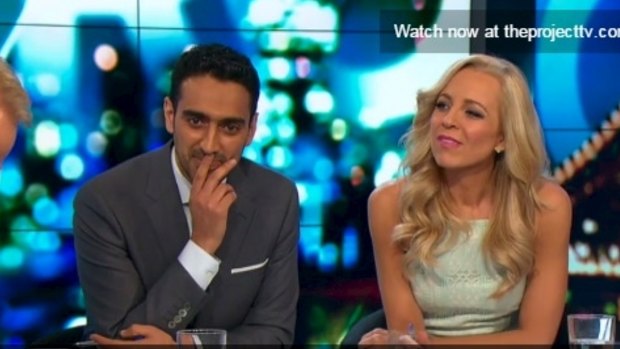 A somewhat perplexed Waleed Aly and Carrie Bickmore after Brand's rant on The Project. 


