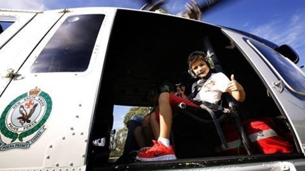 Sydney's new superhero on board the police helicopter.