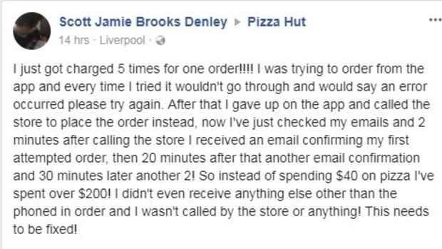 A customer complaint about the new Pizza Hut website.