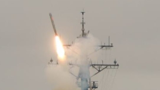 A Tomahawk missile is launched during a test in 2010 in the Pacific Ocean.