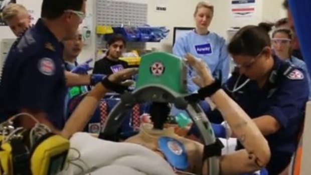 NSW Ambulance and St Vincent's Hospital staff during a LUCAS training demonstration.