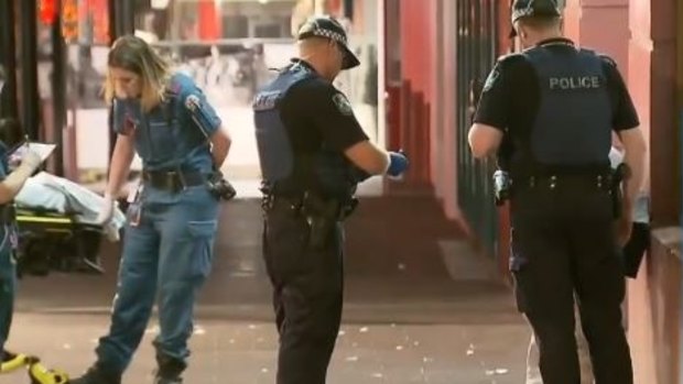 A man was stabbed in the stomach outside a Brisbane bar early on Thursday.