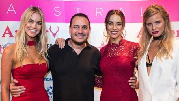 Former Miss Universe Australia winners, from left, Renae Aryis, Monika Radulovic and Tegan Martin with Miss Universe Australia director Troy Barbagallo.