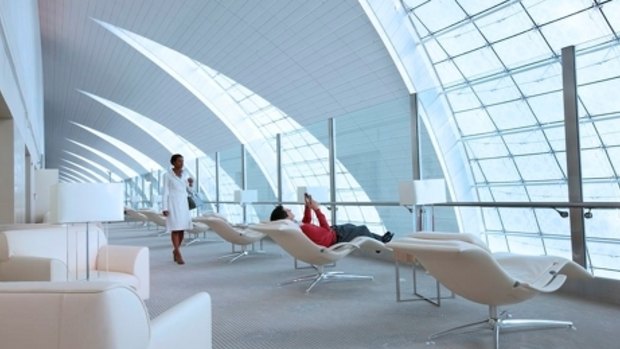 The Qantas Business Lounge in Dubai. 