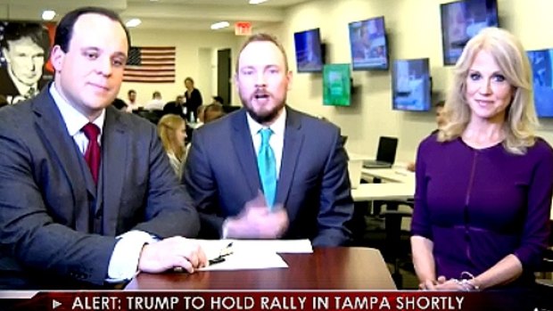 Boris Epshteyn and Cliff Sims with Trump campaign manager Kellyanne Conway appear on Facebook Live.