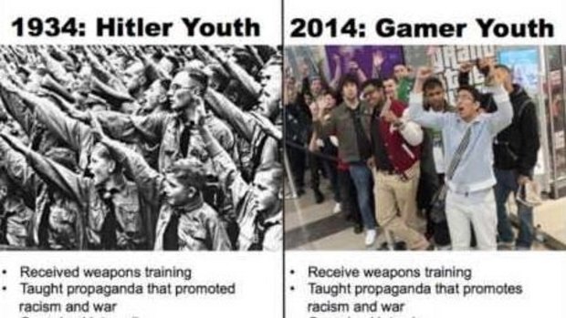  A meme comparing the Hitler Youth to modern gamers and mocking criticism from feminists, created by gamers who said they were being compared to the Junior SS.