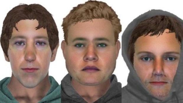 Computer-generated images of the three men wanted over the rape of a teenager in Albury.