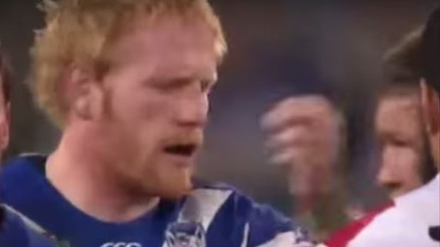 James Graham looks at his hand before making comments to the referee on Saturday night.