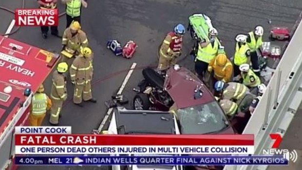 The scene of a crash on the Princes Freeway on Thursday.