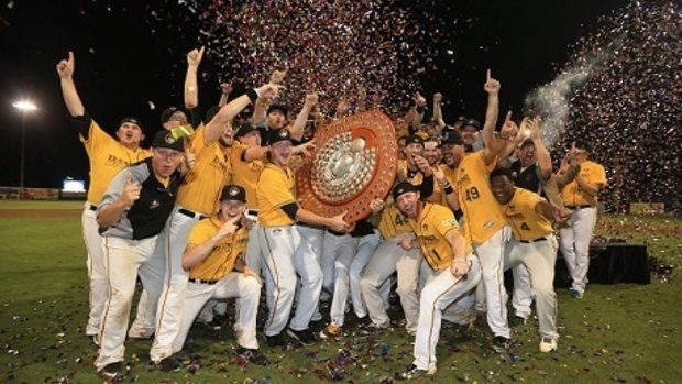 The Brisbane Bandits celebrate their championship series win over the Adelaide Bite.