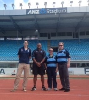 On tour: Barrie-Jon Mather, Petero Civoniceva, Bob Millward and David Trodden at ANZ Stadium in Fiji.