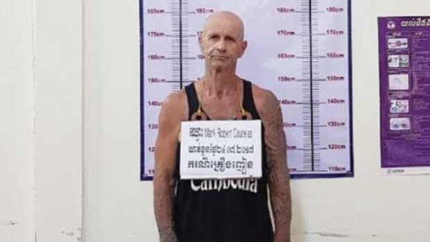 Australian Mark Coutelas, 57, after his arrest in Cambodia on Monday.