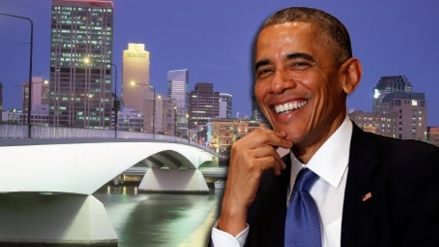 President of the USA Barack Obama, featured in front of Brisbane's Victoria Bridge.