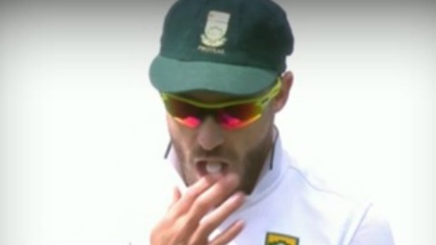Faf du Plessis caught polishing the ball with minty saliva.