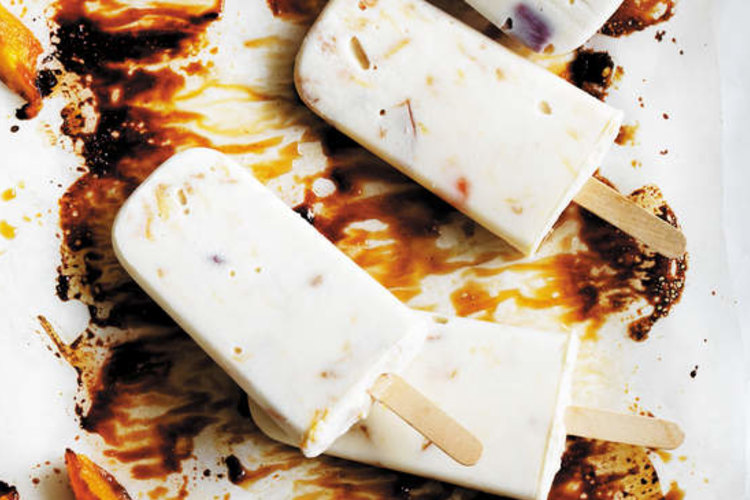 Cold comfort: Roasted peaches and cream popsicle.