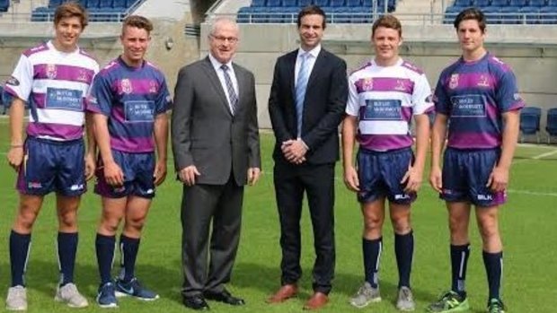 Sunshine Coast mayor Mark Jamieson with Melbourne Storm under 20s at the Sunshine Coast Stadium at Kawana.