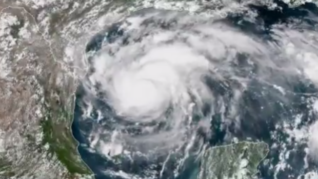 A satellite image of Hurricane Harvey captured by the US's National Oceanic and Atmospheric Administration.