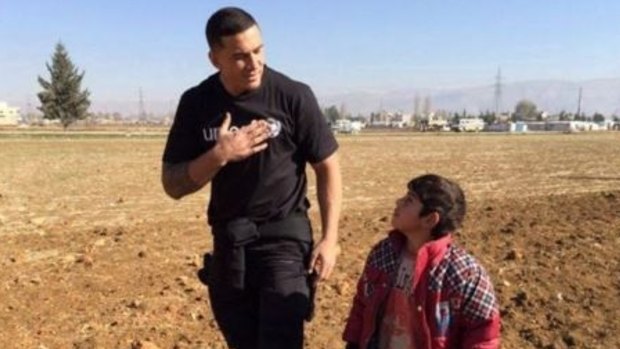 Sonny Bill Williams working as a Unicef ambassador in a Syrian Refugee camp in Lebanon.
