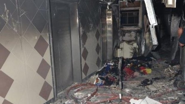 An image of fire damage at an apartment in Park Street, South Melbourne, released by police.