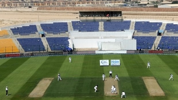 Room to move: 54 people attend the England vs Pakistan Test match in Abu Dhabi.