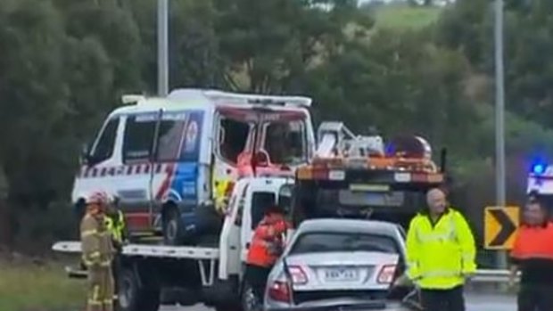 This ambulance was hit on the Monash Freeway.