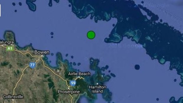 The location of an earthquake that struck off Bowen early Friday morning.