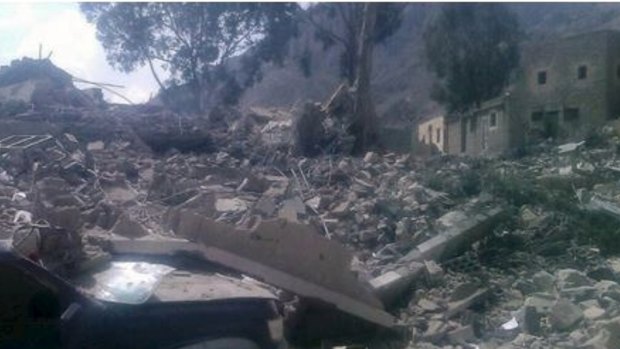 The remains of the MSF hospital in Yemen after the alleged air strike.
