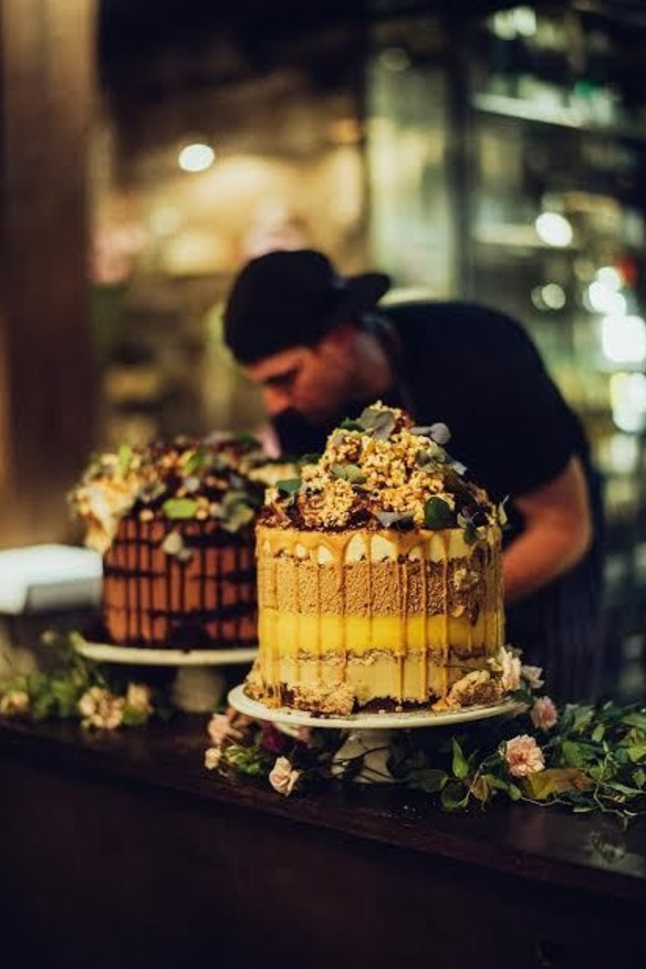 The pastry chef prepping cakes.