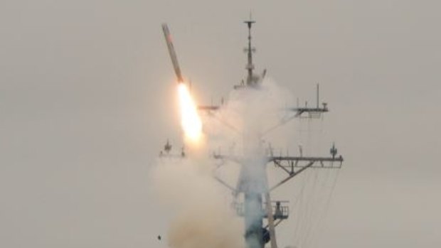 A Tomahawk missile is launched during a test in 2010 in the Pacific Ocean.