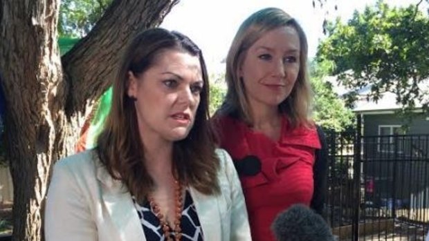 Greens Senators Sarah Hanson-Young and Larissa Waters in Brisbane.