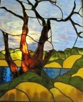 Broulee's "Pipi tree" was painted by Meryl Hunter and the sketch was made into a stained-glass window.